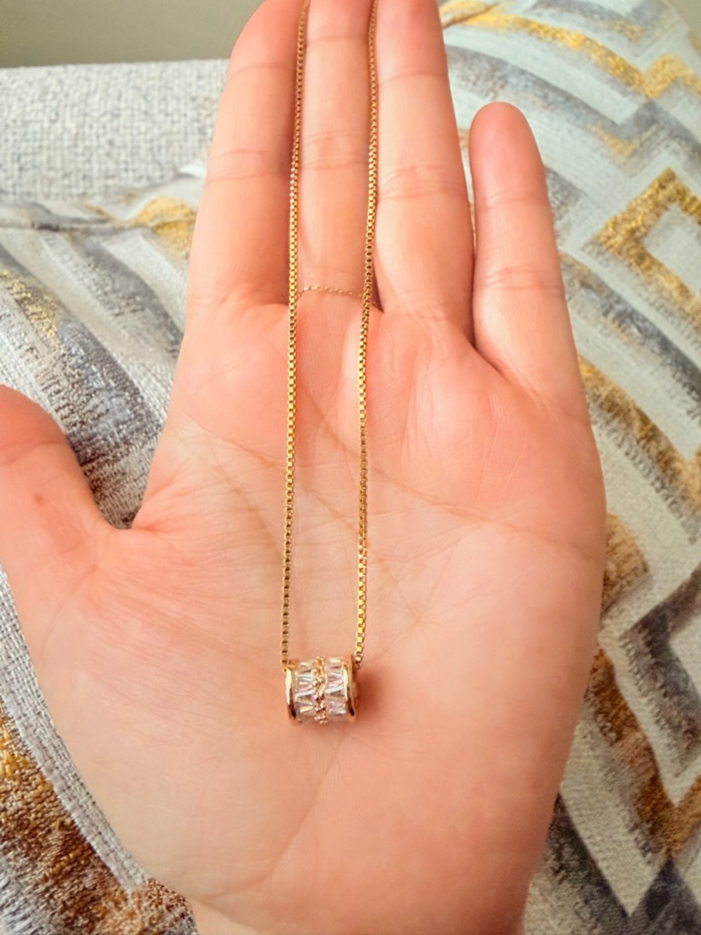 Gold Pendant Necklace with Clear Crystals